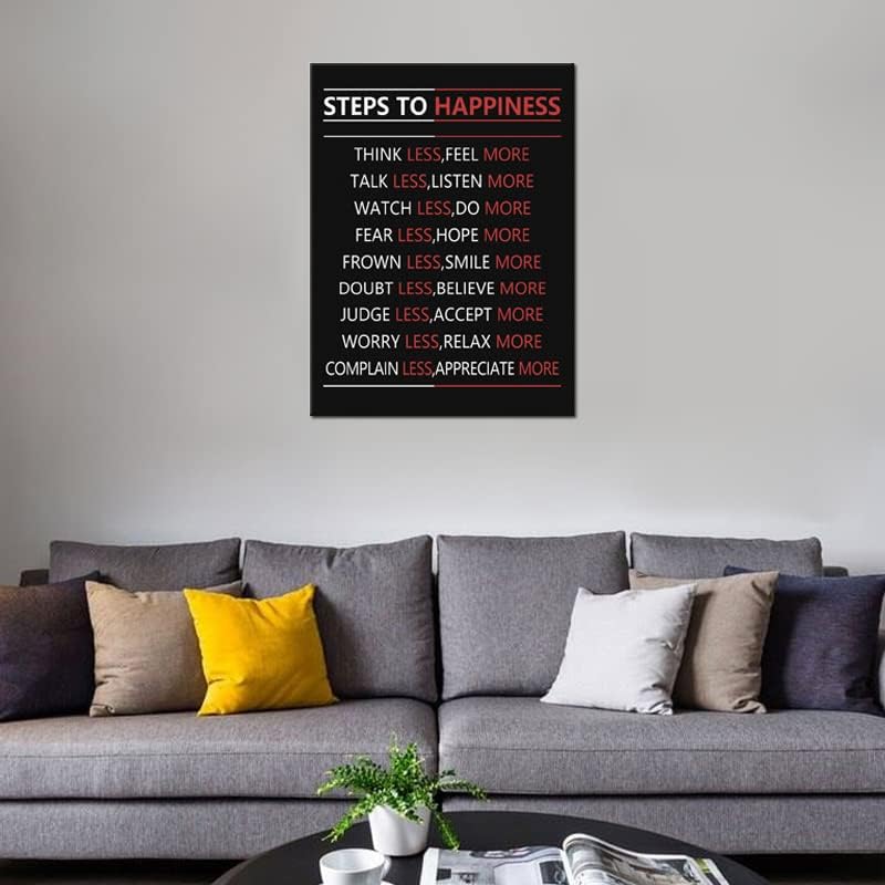 Motivational Wall Art Steps For Happiness Inspirational Positive Poster Inspiring Canvas Painting Prints Wall Pictures for Office Living Room Home Decor Framed Artwork [30''W x 40''H]