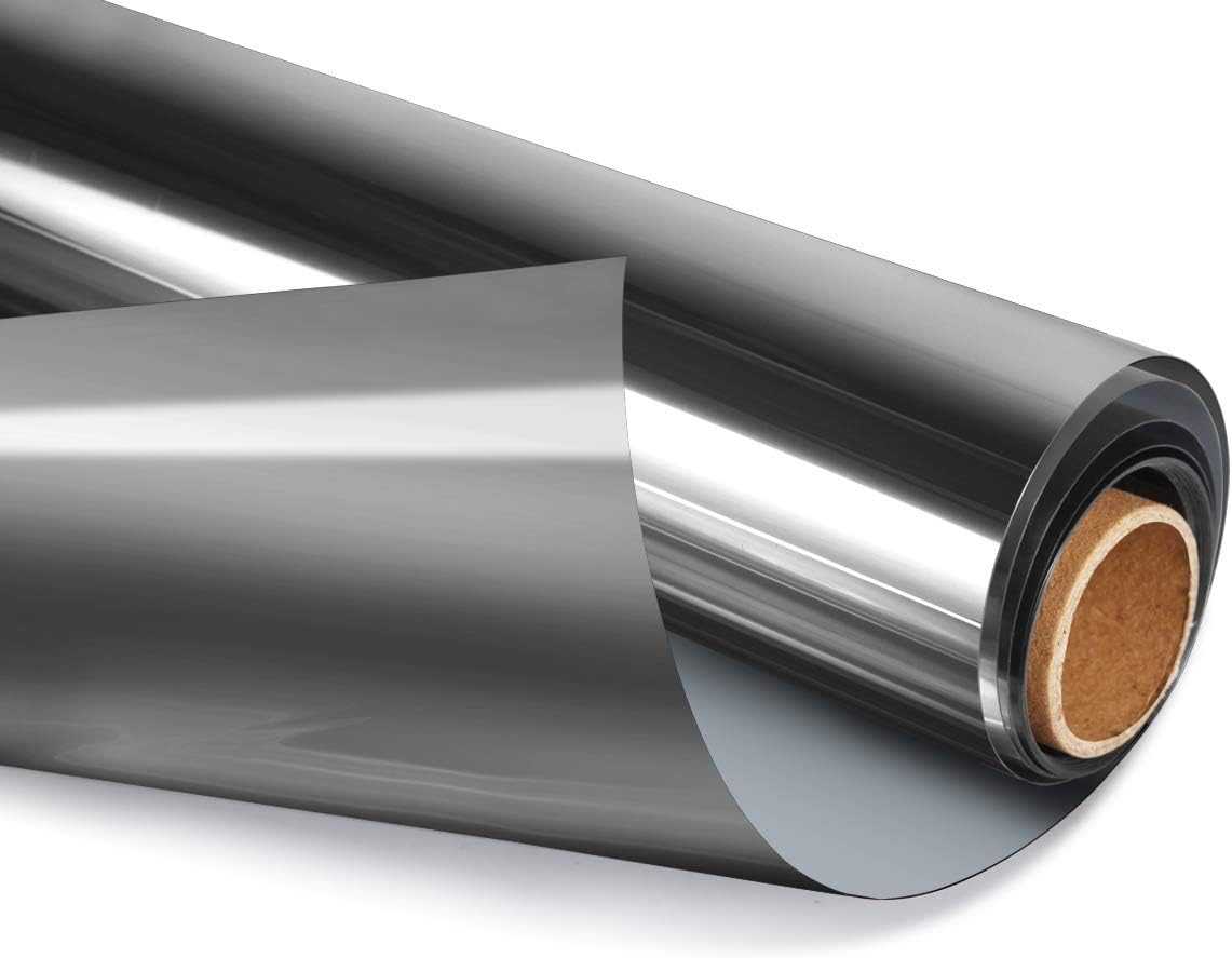 HIDBEA One Way Privacy Window Film, Daytime Mirror Reflective Heat Control UV Sun Blocking Non-Adhesive Static Cling Window Tint for Home and Office(Black-Silver, 45.2 Inch x 6.5 Feet)