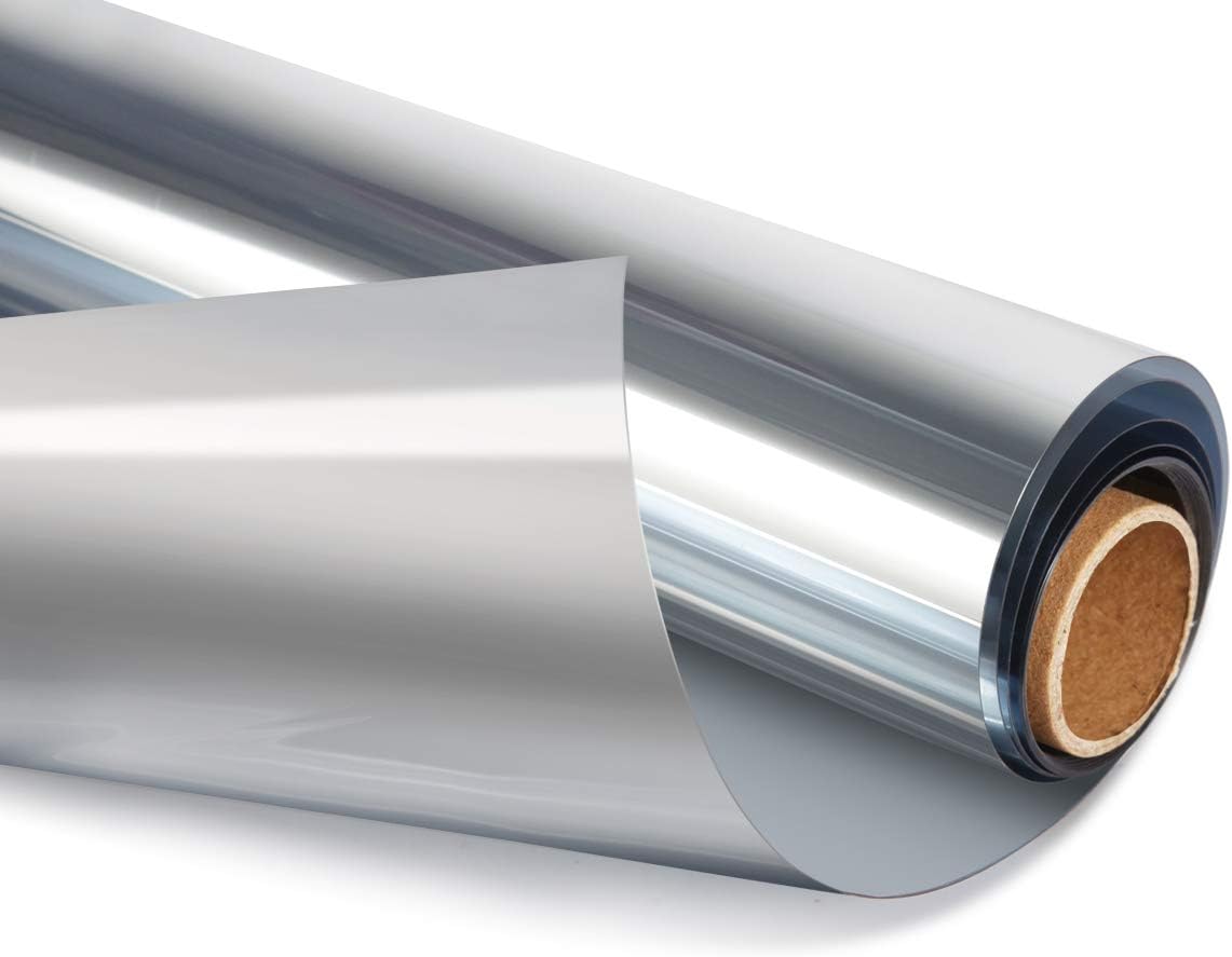 HIDBEA Window Film Daytime Privacy, Heat Control Sun Blocking Anti UV Non-Adhesive Self Static Cling One Way Mirror Window Tint for Home (Silver, 35.4 Inch x 8.2 Feet)