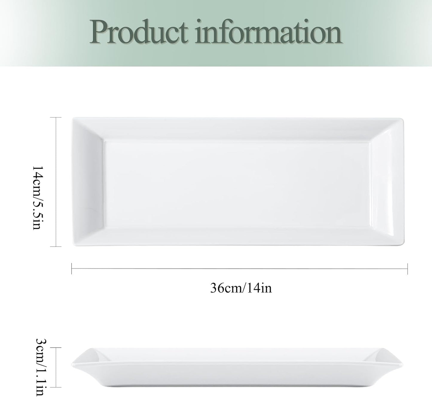 Rectangular Ceramic Serving Platters Set of 4, 14 inch Large Porcelain Serving Plates, White Appetizer Trays, Dishwasher Safe Plates for Steak, Charcuterie, Thanksgiving Turkey, Desserts