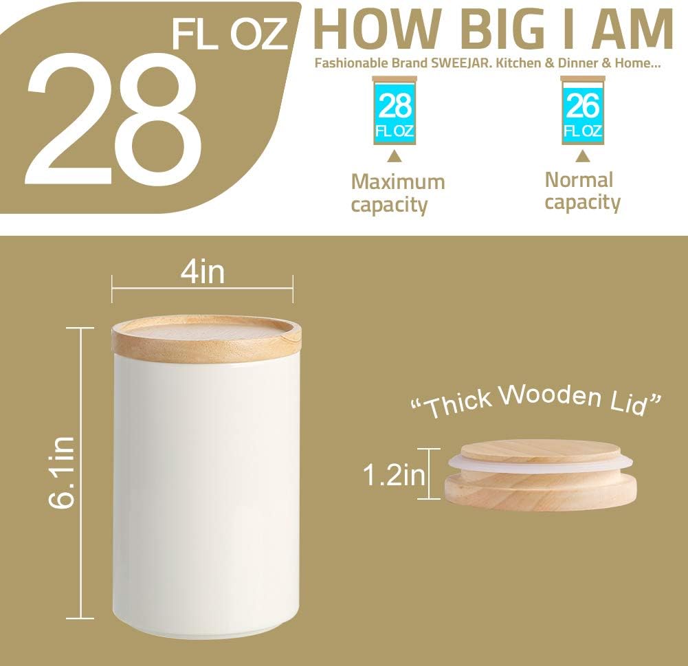 Sweejar Kitchen Canisters Ceramic Food Storage Jar, Stackable Containers with Airtight Seal Wooden Lid for Serving Ground Coffee, Tea, Sugar, Salt and More - 28 Fl Oz (Gray)