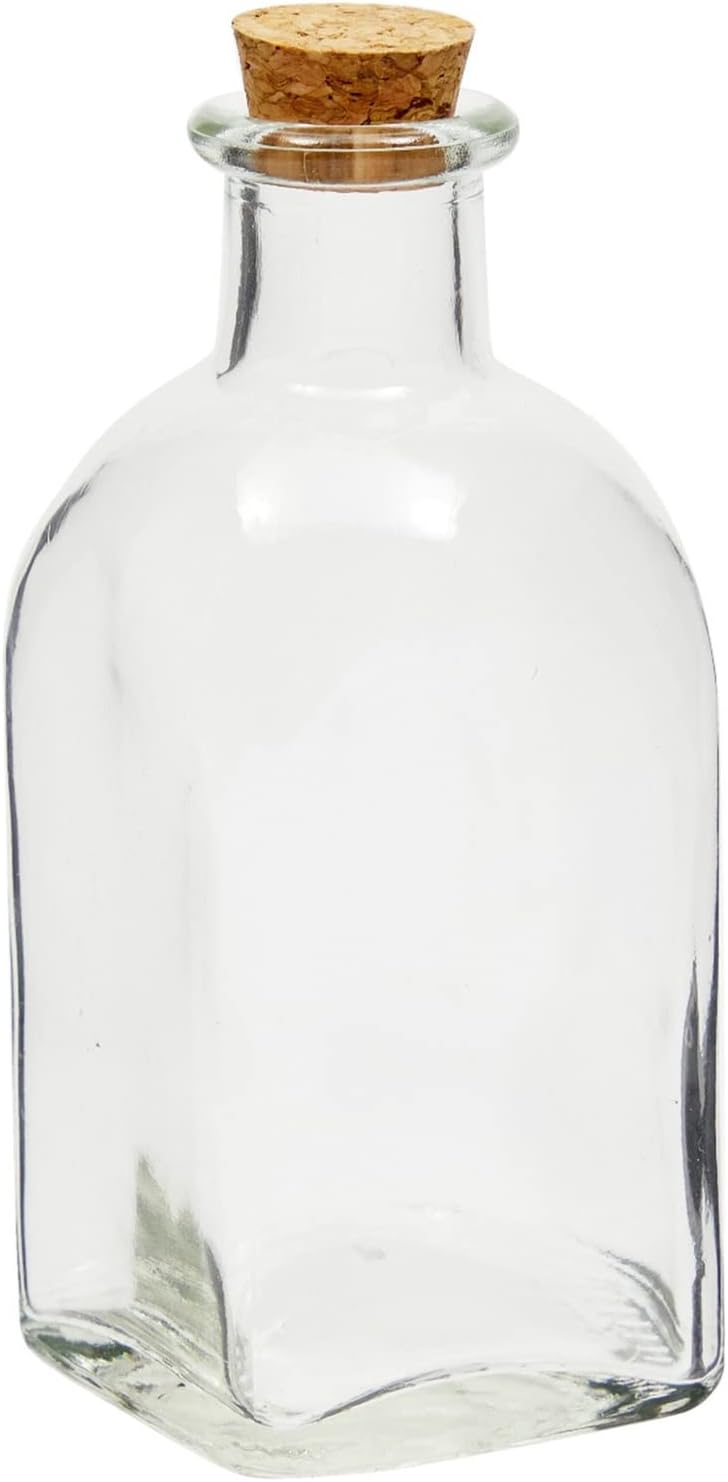 Juvale 12-Pack Mini Glass Bottles with Cork Lids - 4 oz Clear Vintage Square - Wedding Decor & Party Favors - Potion Bottles with Cork & Mini Glass Jars with Lids