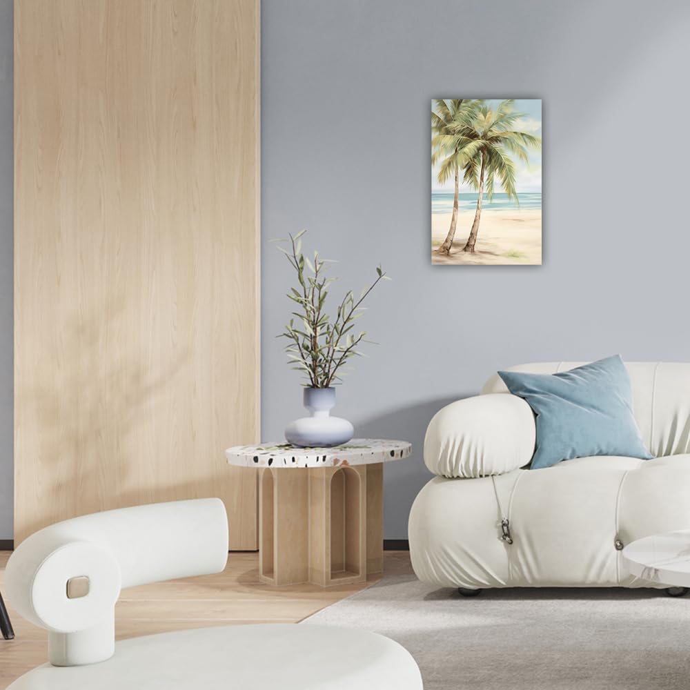 LURENCZH Tropical Beach Canvas Wall Art Seaside Palm Tree Picture Wall Decor Ocean Scenery Painting Prints for Bathroom Decor Framed(Beach-2,20.00" x 30.00")