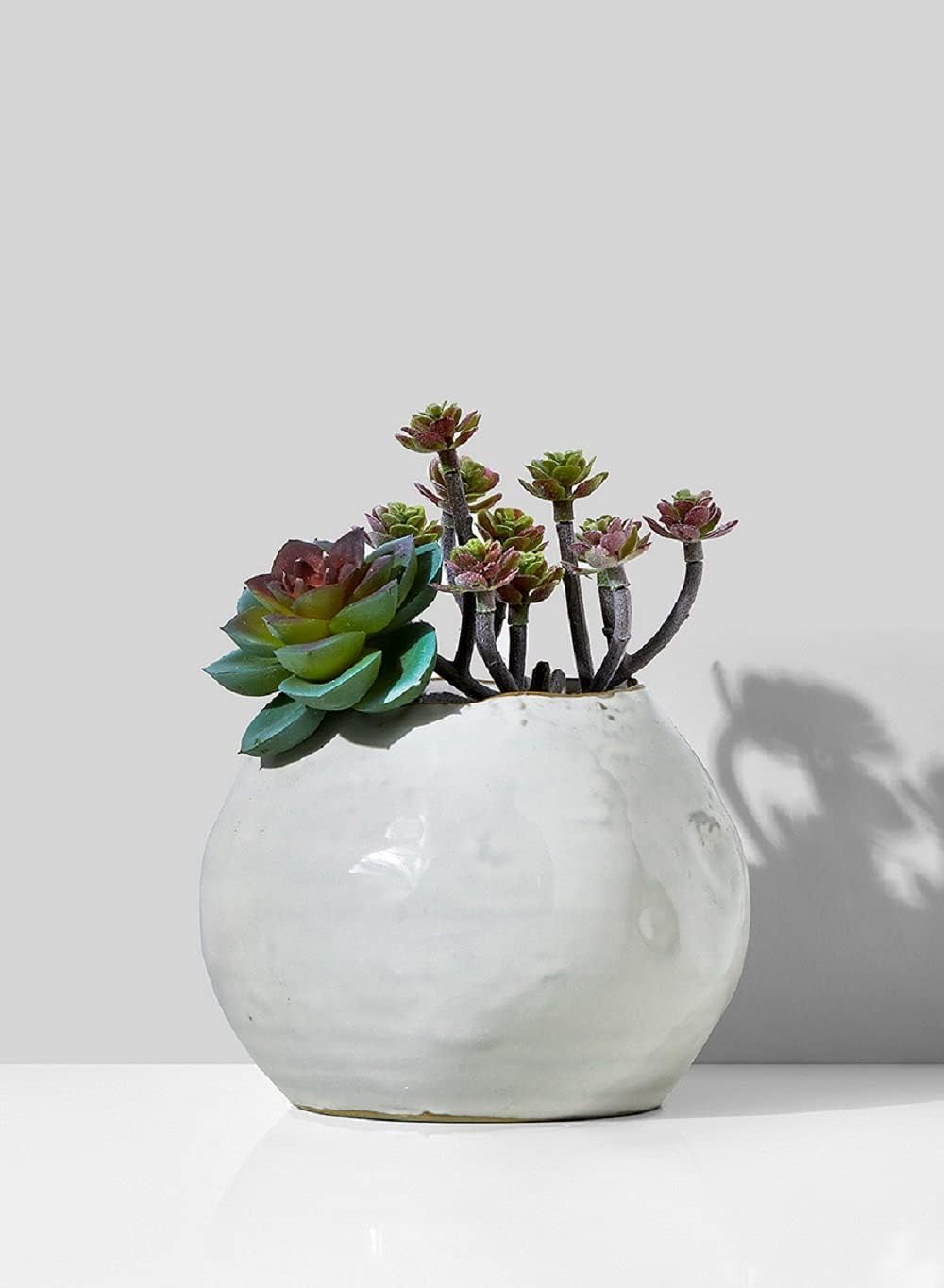 Serene Spaces Living Glazed Ceramic Fishbowl Vase- Centerpiece for Vintage Weddings, Events, Measures 4" Tall and 5" Diameter