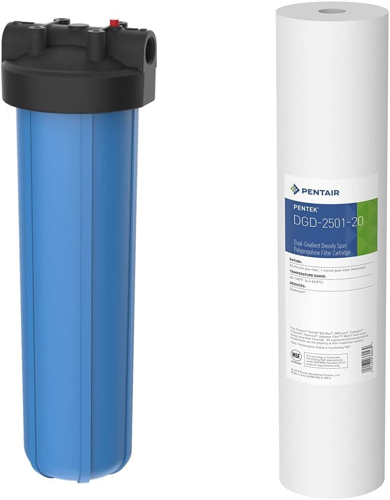 Pentair Pentek Big Blue Filter Housing Bundle with Water Filter Cartridge | Heavy Duty Whole House Filtration