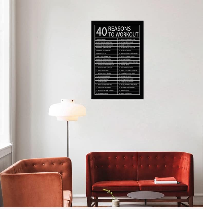 40 Reasons to Workout Inspirational Posters Motivational Wall Art Picture Prints on Canvas Modern Home Decor Painting Artwork for Living Room Office Stretched and Framed Ready to Hang [24''W x 36''H]