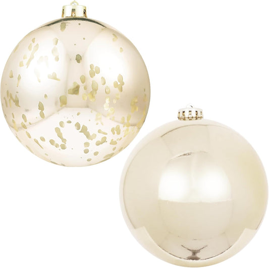 XmasExp Large Christmas Ball Ornaments,2pcs Champagne Giant Shatterproof Plastic Hanging Mercury Xmas Ball Decorations Christmas Tree Ornaments (Champagne Gold, 6")
