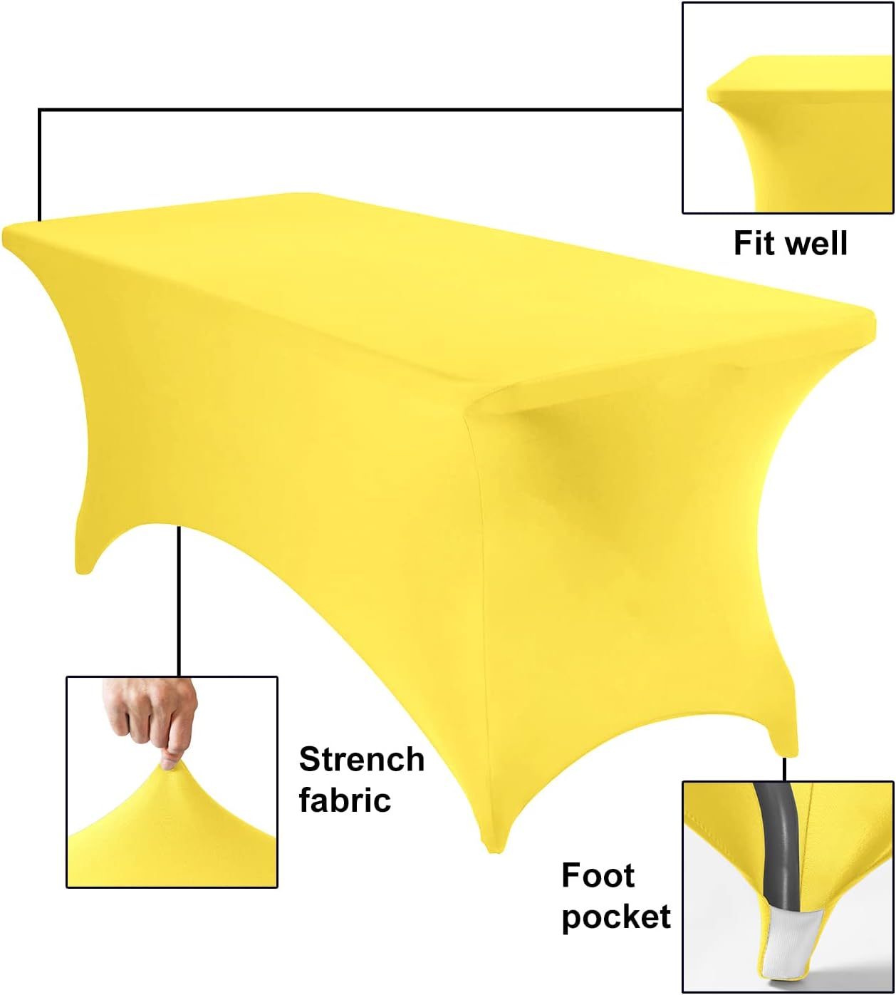 Spandex 6ft Waterproof Table Cover for Party,Wedding, Banquet, and Events(Yellow)
