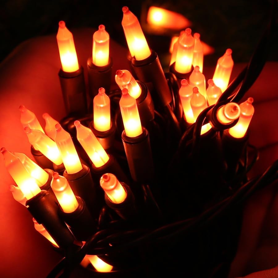Toodour Candy Corn Halloween Lights, 12.5ft 50 Count Incandescent Halloween String Lights, UL Certified Connectable Mini Bulbs Yellow & Orange Light for Home, Garden, Porch, Party, Yard, Indoor Decor