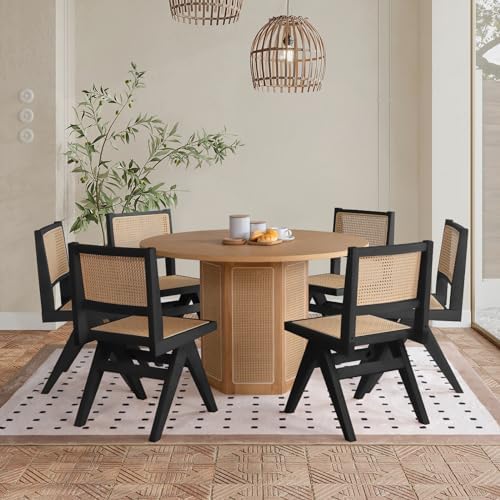 Black Cane Dining Chairs Set of 6, Armless Rattan Kitchen Chairs for Dining Room