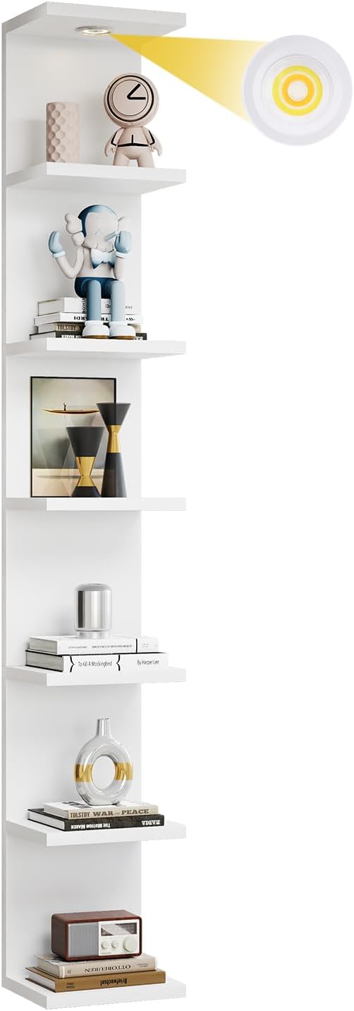 Versatile 7 Tier Shelf Unit 6.4Ft Lack Wall Shelf Unit with LED Floating Wall Shelf Unit Wall Mount Vertical Shelving for Storage Space Saving Organizer for Bedroom Living Room Office Display Decor