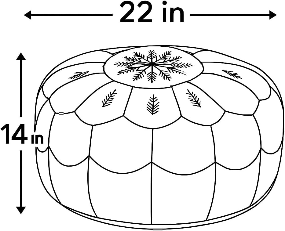 Stuffed Arch Design Moroccan Leather Pouf Ottoman, Handmade, Pre-Filled, 100% Genuine Leather, 14” Height x 22” Diameter – Boho Chic Footstool & Living Room Décor (Dark Tan)