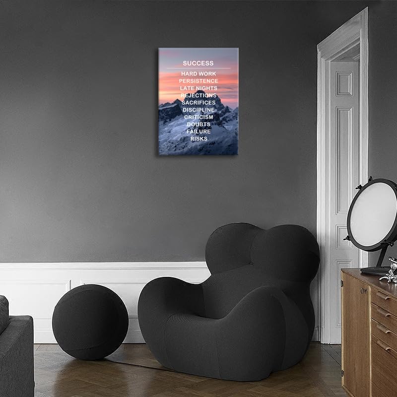 Snow Mountain Motivational Canvas Wall Art Inspirational Success Painting Pictures Inspiring Entrepreneur Posters Prints Artwork Decor Framed for Home Office Living Room Ready to Hang [18''Wx 24''H]