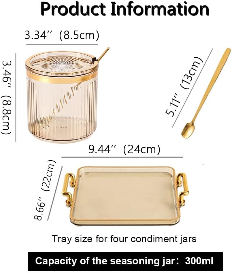 Acrylic Condiment Spice Jars,Condiment Spice Box With Lids and Spoons and Tray,Clear Plastic Sugar Salt Canisters,Seasoning Box 4 Pack,Seasoning Box Set for Kitchen to Storage Salt,Paprika,Sugar