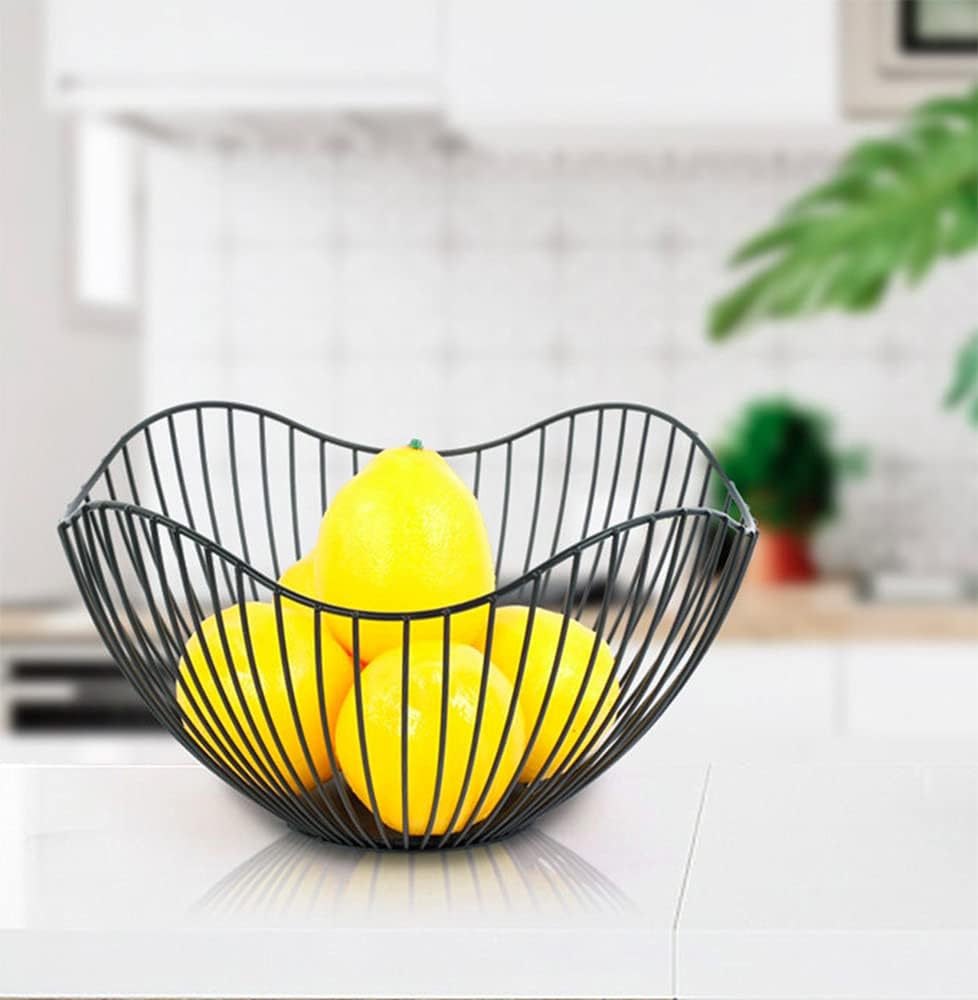 Fruit Basket for Kitchen Counter, 10 Inches Mordern Black Metal Wire Produce Bowl for Fruit Vegetable (Curve)