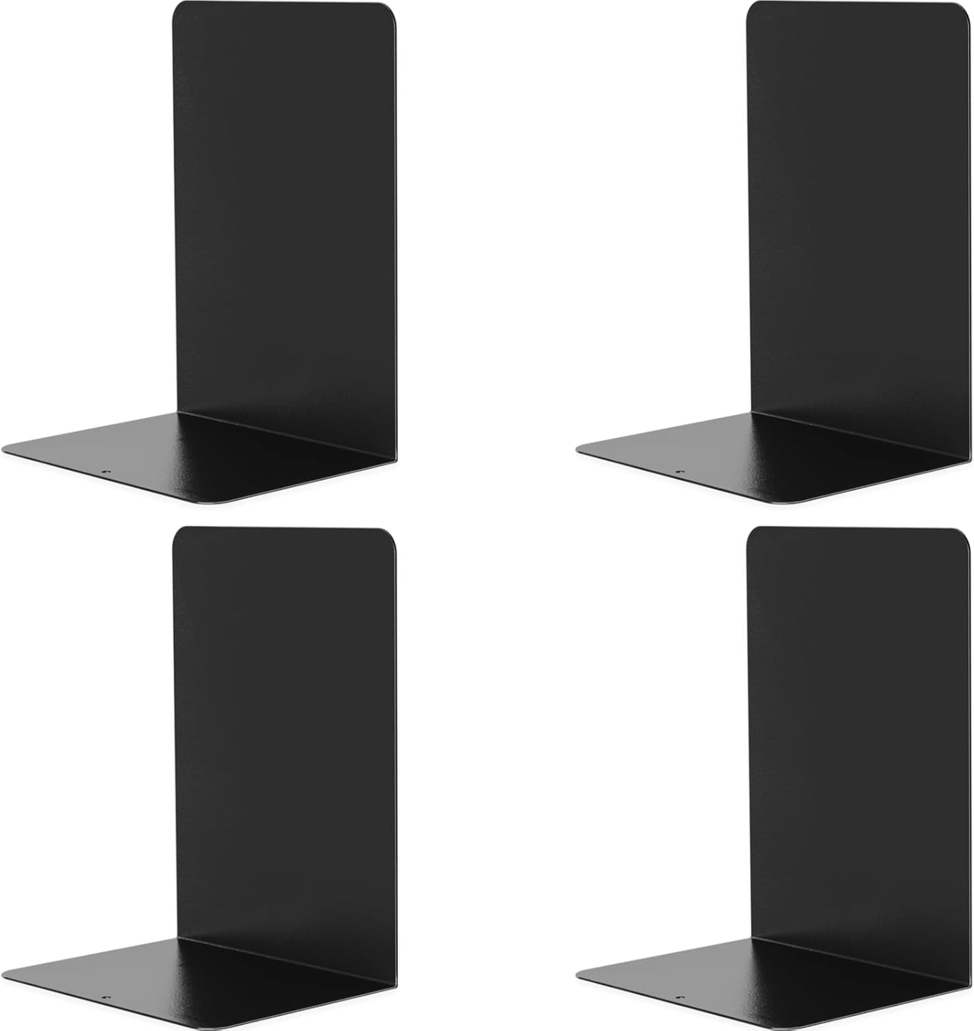 VONDERSO Metal Bookends Black, 2 Pairs Decorative Metal Book End Supports for Shelves Gauge Metal Book Divider Stopper Holders with Non-Slip Anti-Scratch Rubber Pads
