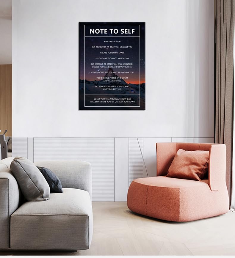Motivational Canvas Wall Art for Office Note to Self Inspirational Snow Mountain Starry Sky Poster Inspiring Canvas Painting Prints Wall Pictures for Home Decor Framed Artwork [30''W x 40''H]