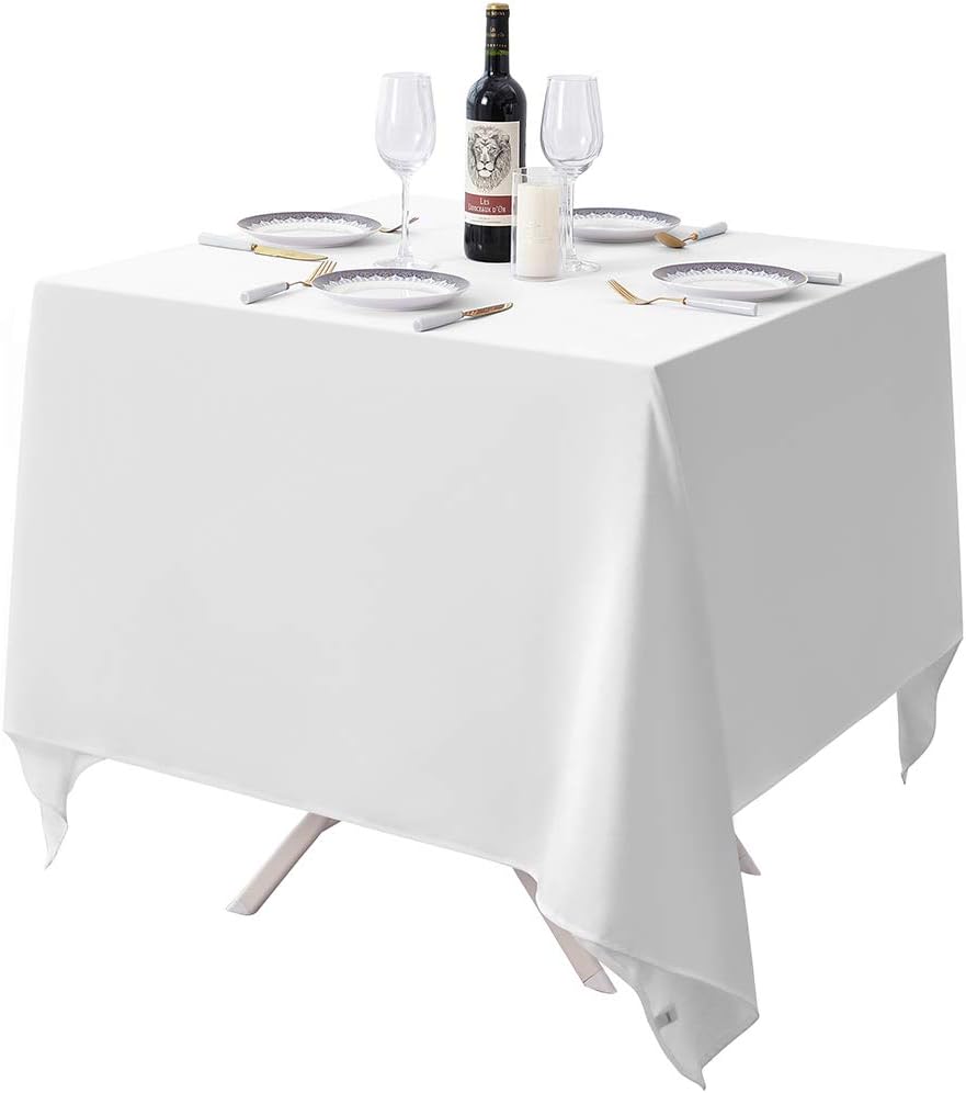 Surmente Square Tablecloth for Square or Round Tables 100% Polyester 85x85 Inch Table Cloth for Weddings, Banquets, or Restaurants (White)