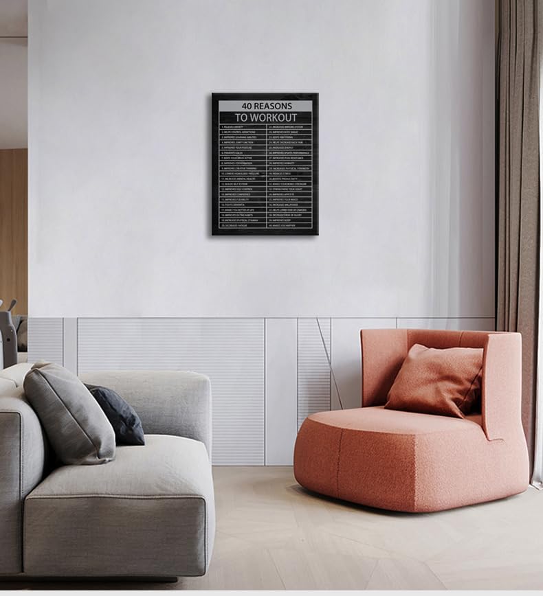 Motivational Canvas Painting Wall Art Success Quote Wall Art 40 Reasons to Workout Inspirational Poster Positive Artwork Prints Picture Modern Home Wall Decor Gym Office Framed[18" W x 24" H]