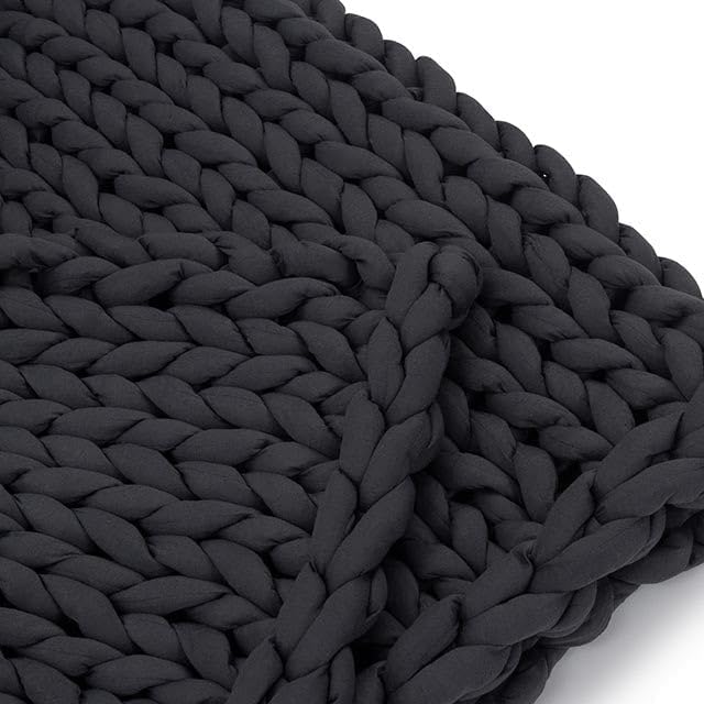 Nuzzie Chunky Knit Blanket - Breathable, Cooling, Hand Made Knit Throw Blanket for Sleep - Machine Washable, Stylish Decor Design (Charcoal, Full | 16lbs | 48"x72")