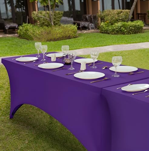 Utopia Kitchen 6FT Spandex Tablecloth [1 Pack, Purple] 200 GSM Stretch, Fitted, Washable and Wrinkle Resistant Table Cloth Rectangle Cover for Trade Shows, Wedding, Parties [72Lx30Wx30H Inch]