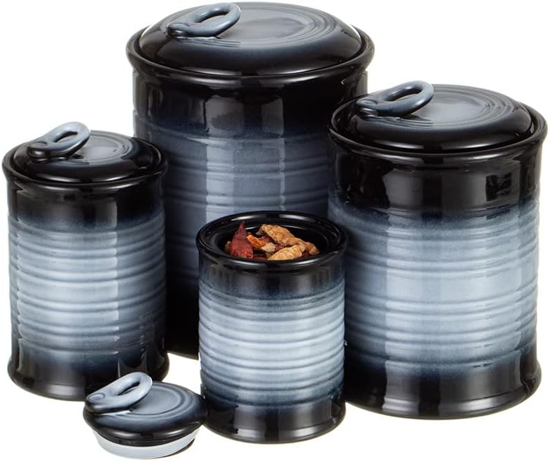 Nihow Ceramic Food Storage Jar Sets: Container with Air Tight Ceramic Lid for Flour/Sugar/Rice/Coffee/Cookies/Candy - Seal Damp-proof Canister for The Kitchen - Set of 4 (Gray)