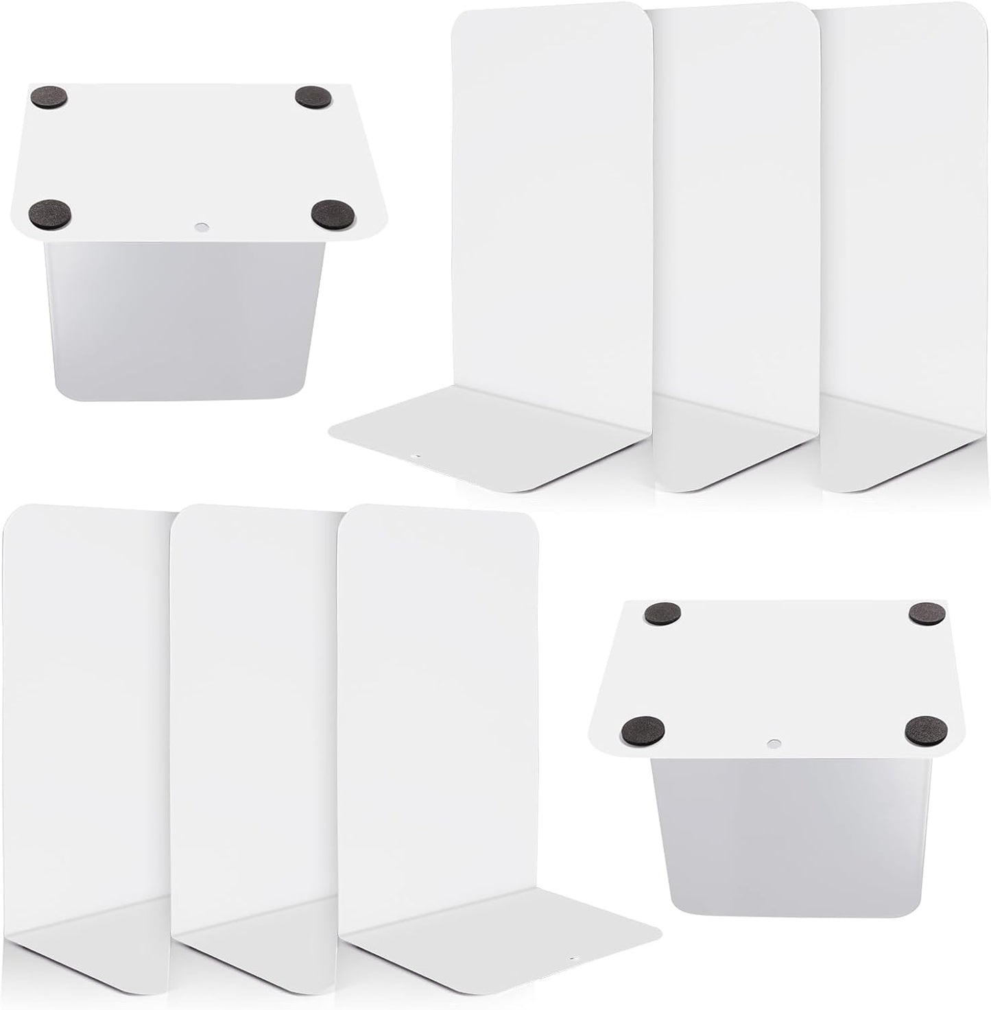VONDERSO Metal Bookends, 4 Pairs White Metal Book Ends Heavy Duty for Shelves Decor Home Office, Unique White Bookends Supports Anti-Slip for Kids