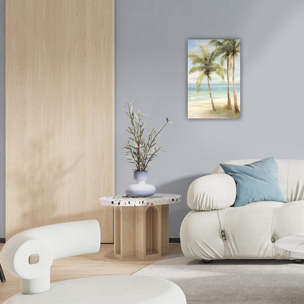 LURENCZH Tropical Beach Canvas Wall Art Seaside Palm Tree Picture Wall Decor Ocean Scenery Painting Prints for Bathroom Decor Framed(Beach-3,20.00" x 30.00")