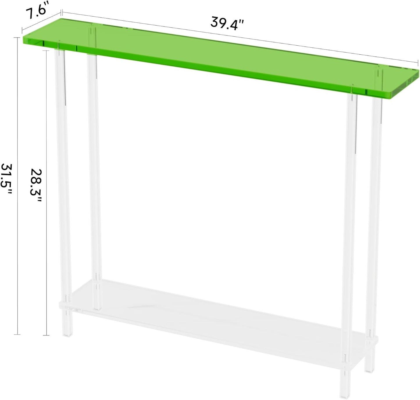 Sleek Modern 2-Tier Acrylic Console Table, 39.4" L x 7.6" W x 31.5" H - Entryway Table for Hallway, Living Room, Sofa Side, Small Spaces (Green)