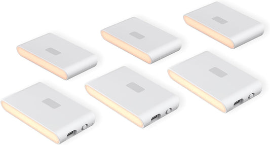 Rechargeable Night Lights with Dusk to Dawn & Motion Sensors, Warm & Soft White Stair Lights for Bathroom, Hallway, Linkable, Magnetic Mount, 6 Pack