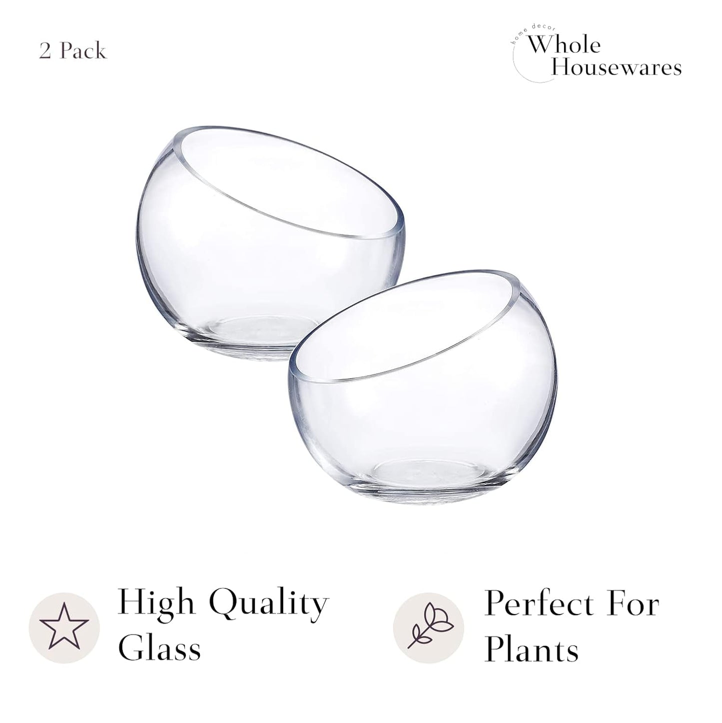 WHOLE HOUSEWARES | Slant Cut Bowl Glass Vase, Width 6.3", Height 5", Clear Terrarium Jar, Candy Jar, Fruit Jar, Floral Container for Wedding Party Event, Home Office Decor, 1 Piece