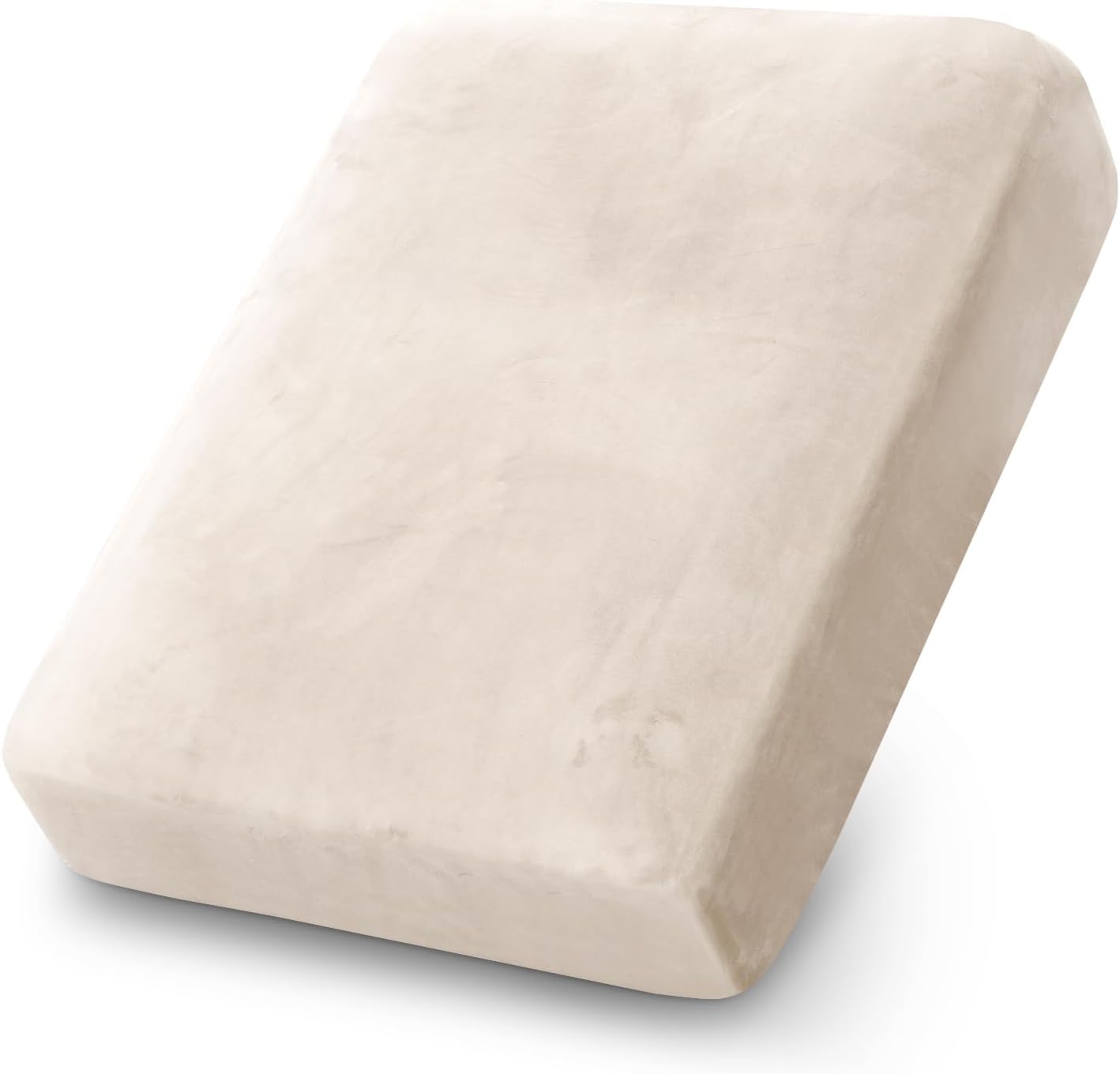 PrinceDeco Stretch Velvet Couch Cushion Cover,Soft Fitted Cushion Slipcover for Chair Cushion Furniture Protector Seat Cushion Sofa Cover Width Up to 29.5", Ivory