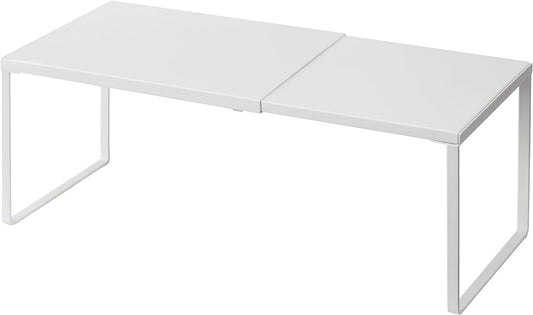 Nxconsu Cabinet Shelf Expandable Organizer Riser Rack for Kitchen Pantry Cupboard Under Sink Countertop Home Organization Extra Storage Space Saver Heavy Duty Metal Edgeless Design White