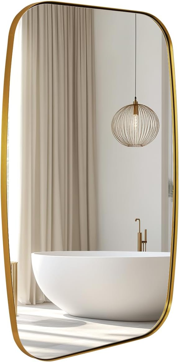 ANDY STAR Gold Oblong Mirror, 36x48 Inch Gold Oval Mirror for Bathroom with Stainless Steel Metal Frame, Wall Mouned for Bathroom, Living Room, Entryway