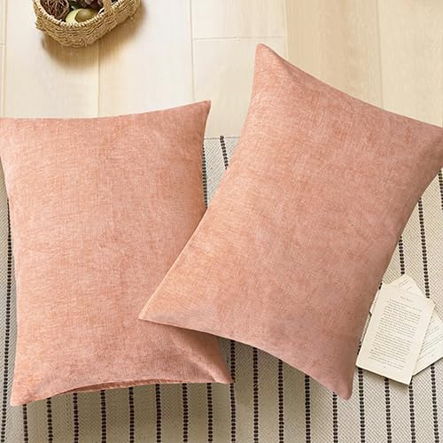 CaliTime Throw Pillow Covers Decorative 20 X 26 Inches Pack of 2 Cozy Chenille Standard Pillow Shams Cases for Couch Sofa Bed Living Room Home Dusty Pink