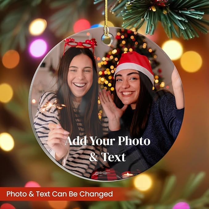 Personalized Best Friend Photo Christmas Ornament, Bestie Round Acrylic Ornament with Picture, Friendship Ornament Keepsake Xmas Tree, Customized Photo Best Friend Ornaments