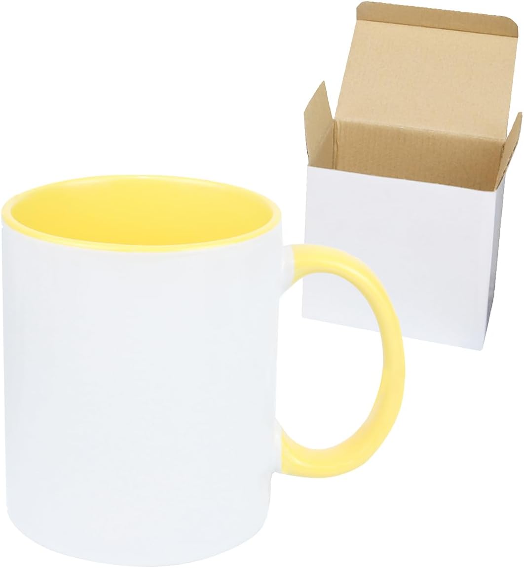 11oz White Ceramic Sublimation Coffee Mug in White Gift Box, Yellow, Case of 12