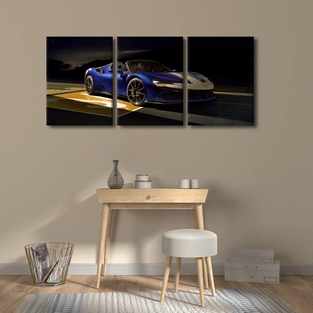 TUMOVO Sports Car Canvas Wall Art Painting Super Car Wall Decor for Living Room Pictures Print on Canvas 3 Pieces Hypercar Framed Modern Artwork for Home Wall Boys Bedroom Decorations, 36" Wx16 H