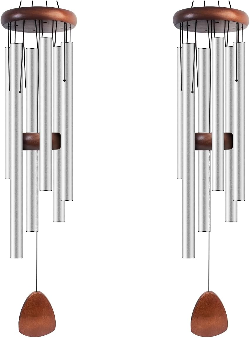 Large Aluminium Wind Chimes 37 Inches to Create a Zen Atmosphere Suitable for Outdoor, Garden, Patio Decoration Classic Chimes with Wind Catcher Suitable as A Gift for Unisex Silver 2 Pack