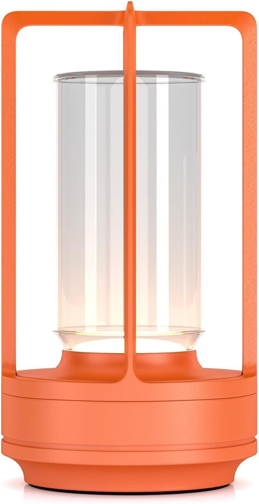 Portable Metal Table Lamp for Indoor/Outdoor ,Rechargeable Cordless LED Lamp, 3-Colour Infinitely Dimming Battery Powered Small Desk Lamp, Restaurant/Bedroom/Bar/Coffee Shop/Camping Light (Orange)