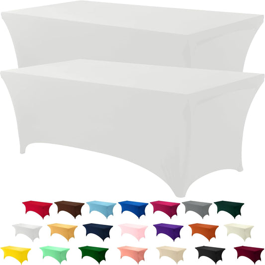 Utopia Kitchen 4FT Spandex Tablecloth [2 Pack, White] 200 GSM Stretch, Fitted, Washable and Wrinkle Resistant Table Cloth Rectangle Cover for Trade Shows, Wedding, Parties [48Lx30Wx30H Inch]