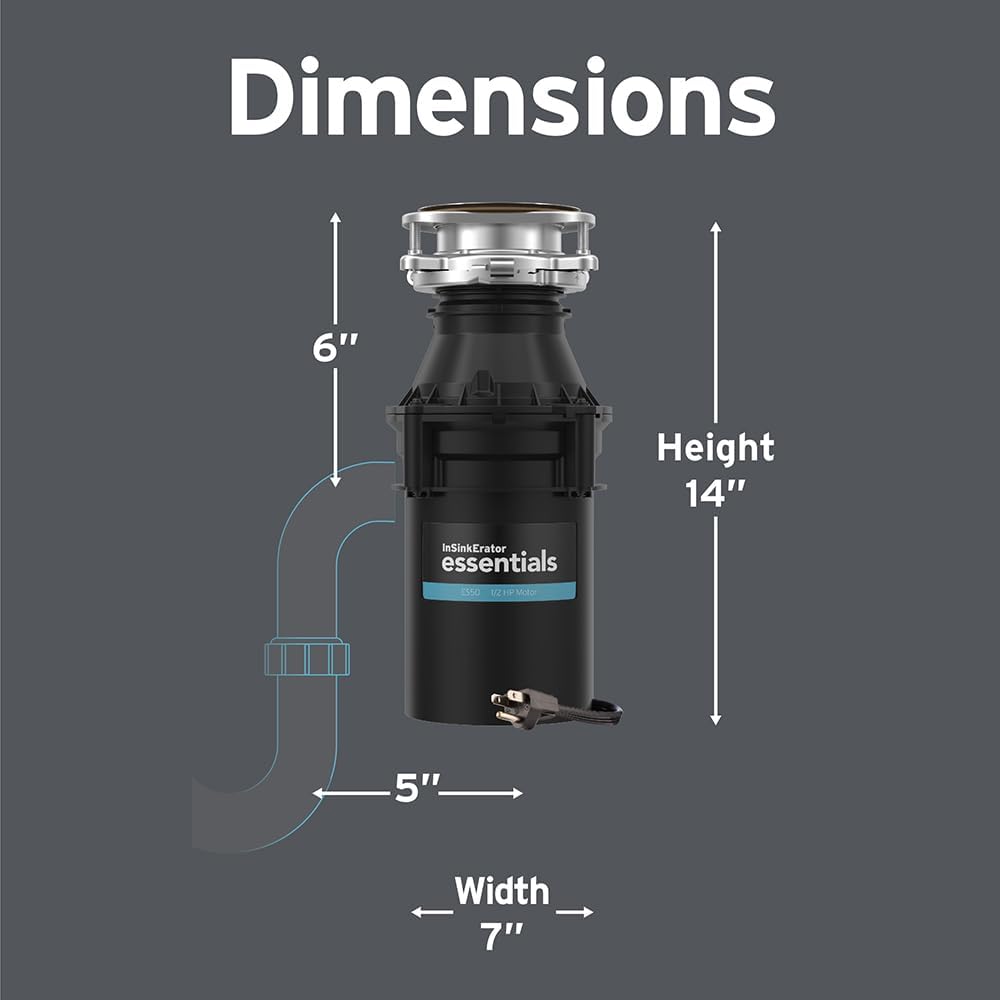 InSinkErator Essentials ES50 Kitchen Garbage Disposal with Power Cord, 1/2 HP Motor Continuous Feed Food Waste Disposer, ES50 W/C