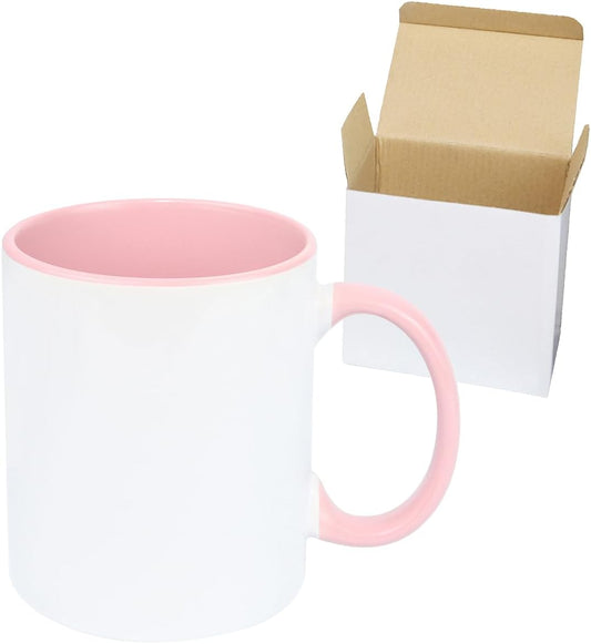 11oz White Ceramic Sublimation Coffee Mug in White Gift Box, Pink, Case of 12
