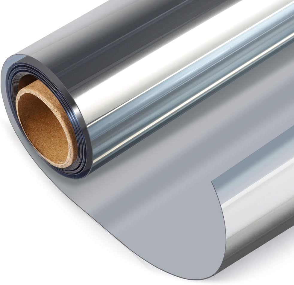 HIDBEA One Way Privacy Window Film, Daytime Privacy Sun Blocking Anti UV Reflective Window Film Heat Control Static Cling Window Tint Film for Home and Office, Silver, 41.3 x 78.7 Inch