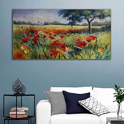 Wall Decor for Living Room Large Wall Art Green Trees Red Yellow Flowers Canvas Art Wall Decor for Bedroom Modern Home Decor Framed, Nature Prints Artwork Wall Decorations 24x48