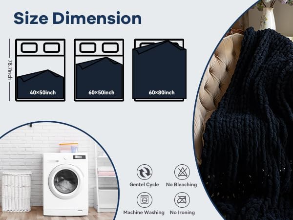 Chunky Knit Blanket - Luxury Soft Cozy Extra Large Size (80 * 90) Throw Blanket,100% Woven Blanket Rope Knot Throw Blanket for Couch, Sofa, Home Decor, Gift - Machine Washable（Black）