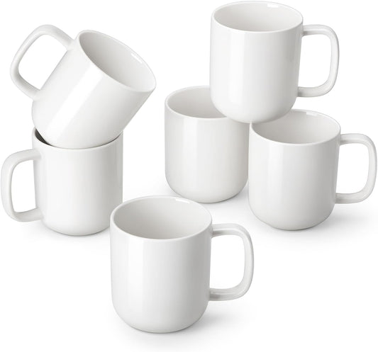 vancasso Porcelain Coffee Mugs Set, 12 oz Ceramic Coffee Cups for Latte Hot Tea Cappuccino Cocoa Milk Cups Set of 6, Dishwasher & Microwave Safe, White