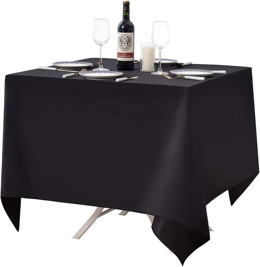 Surmente Square Tablecloth for Square or Round Tables 100% Polyester 85x85 Inch Table Cloth for Weddings, Banquets, or Restaurants (Black)