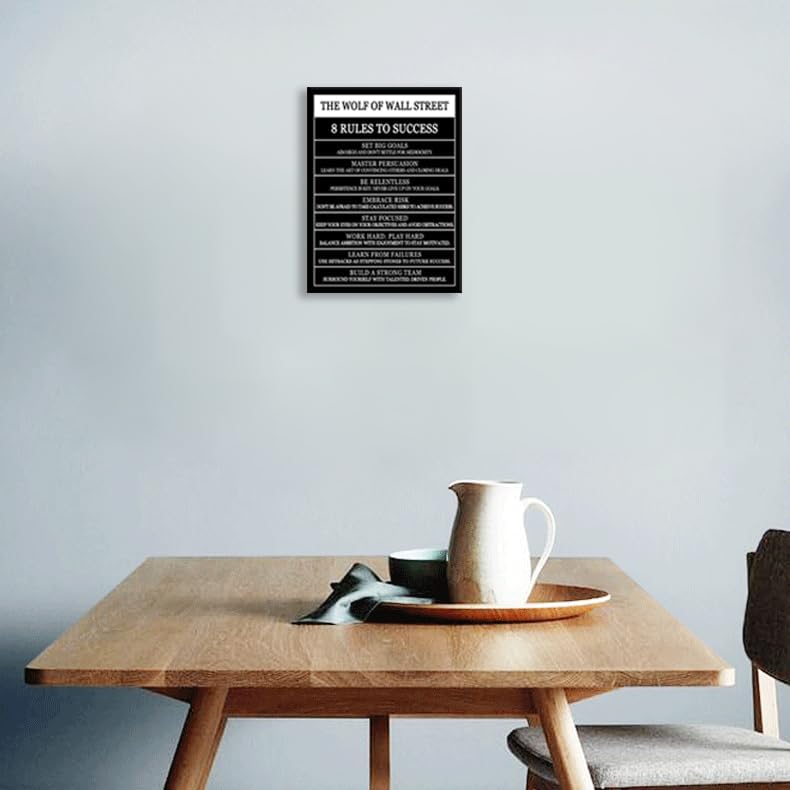 Motivational Wall Art The Wolf Of Wall Street 8 Rules To Success Printed Canvas Poster Inspirational Wall Decor for Office Hallway Gym Bedroom Living Room Framed Ready to Hang[18" W X 24" H]