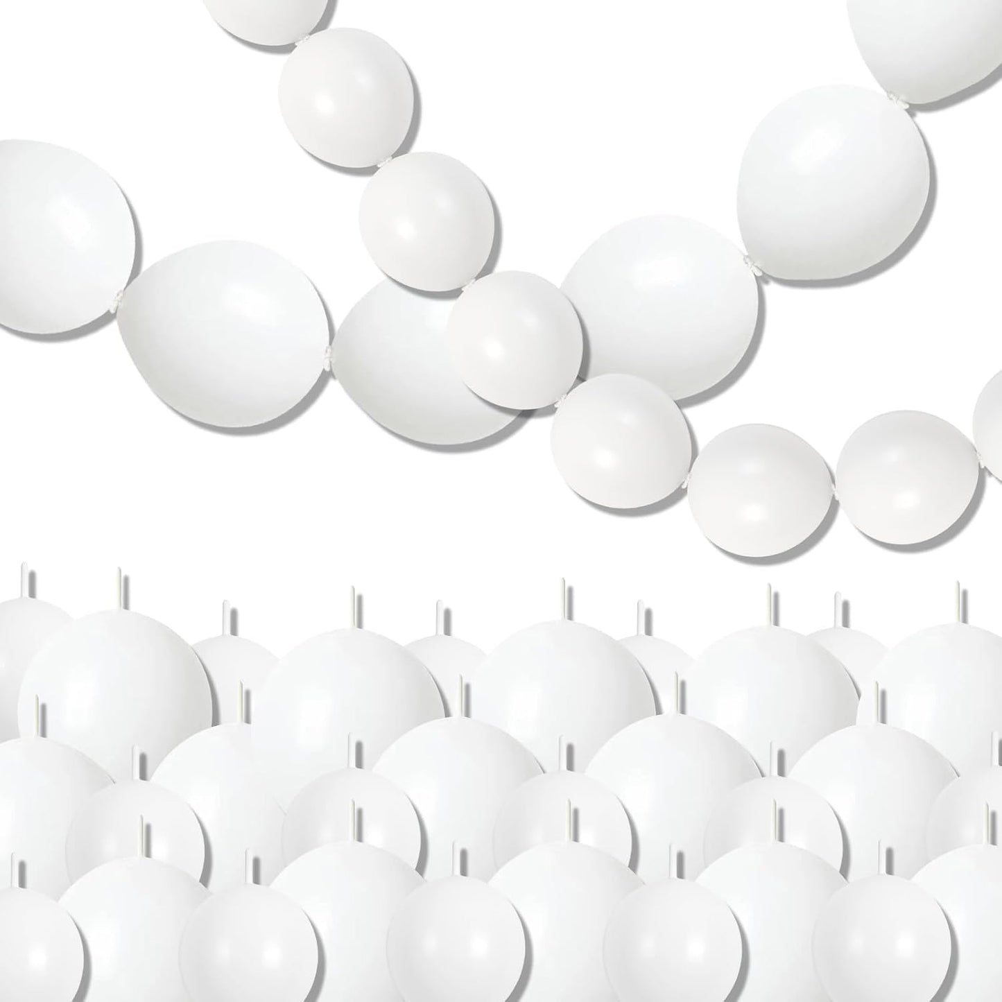 White Quick Link Balloons, 120PCS Linking Balloons for Making Balloon Wall Balloon Arch Balloon Chains, Pearl Balloons for Wedding Birthday Baby Shower Graduation Grad Party Decorations (6+10inch)